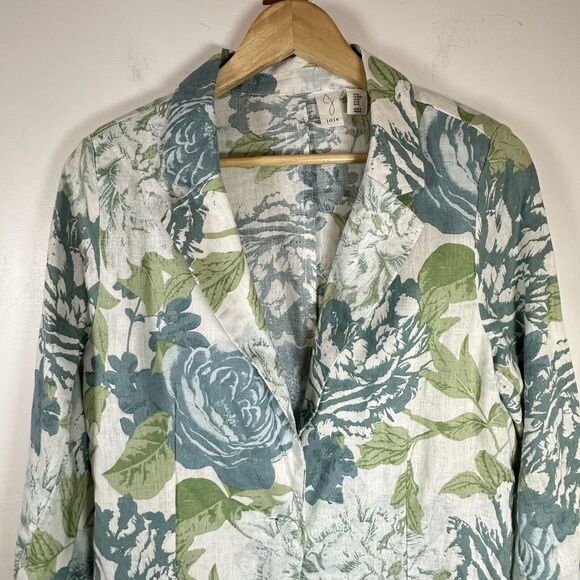 Joie Women Linen Blazer Jacket M‎ White Seafoam Green Floral GUC - Picture 4 of 9